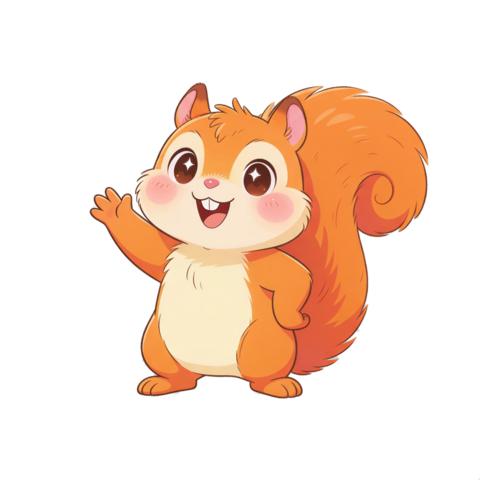 Pim the squirrel waving hello
